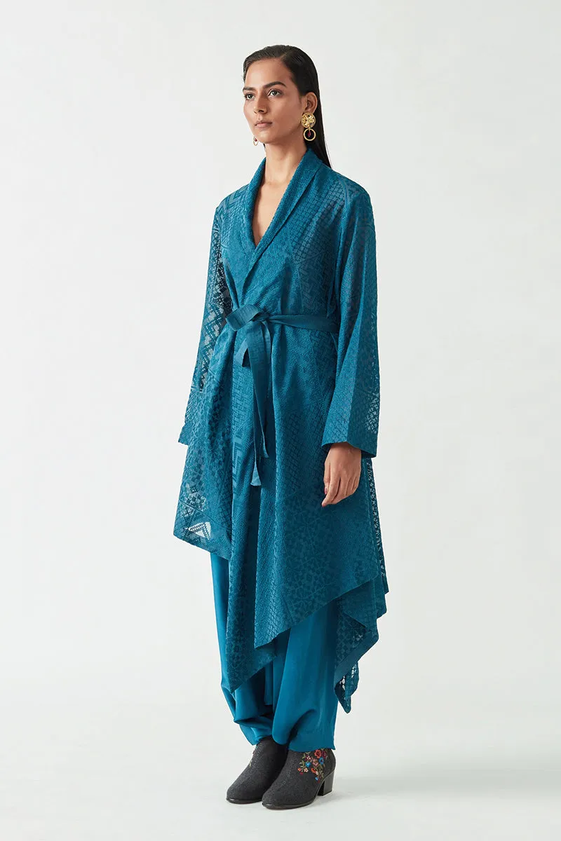 Teal Eugene Embroidered Jacket With Belt