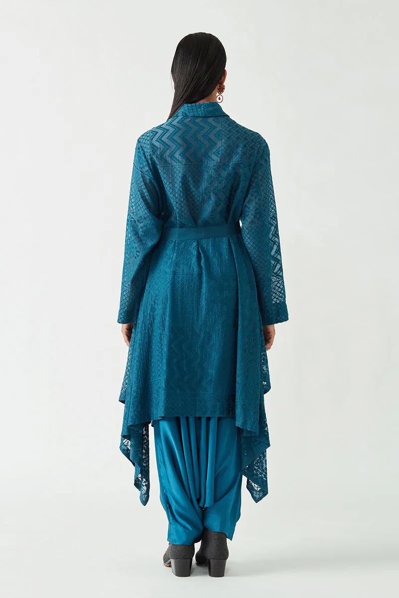Teal Eugene Embroidered Jacket With Belt