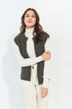 TESSA - Cardigan kaki sans manches tricot lurex