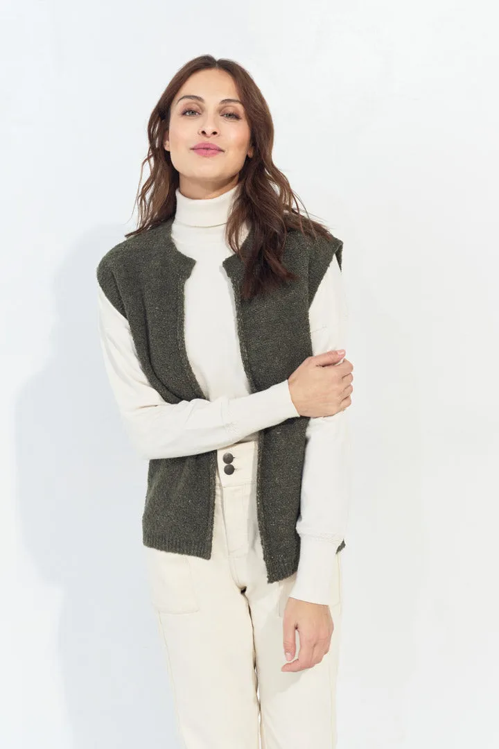 TESSA - Cardigan kaki sans manches tricot lurex