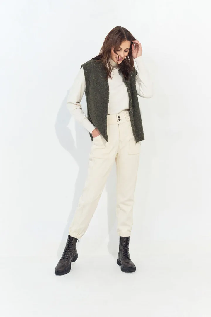 TESSA - Cardigan kaki sans manches tricot lurex