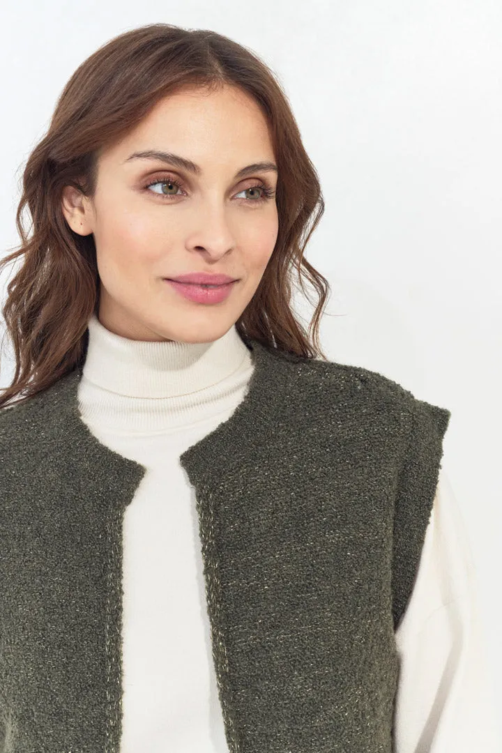 TESSA - Cardigan kaki sans manches tricot lurex