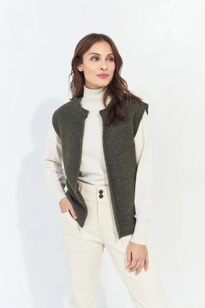TESSA - Cardigan kaki sans manches tricot lurex