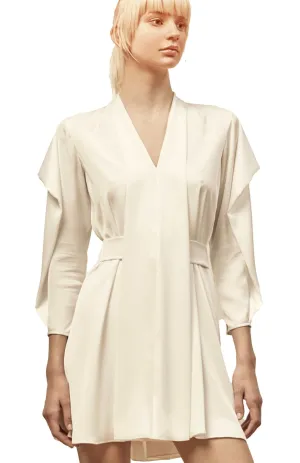 Theoni | Fluid Elegance: Draped Sleeve White Dress