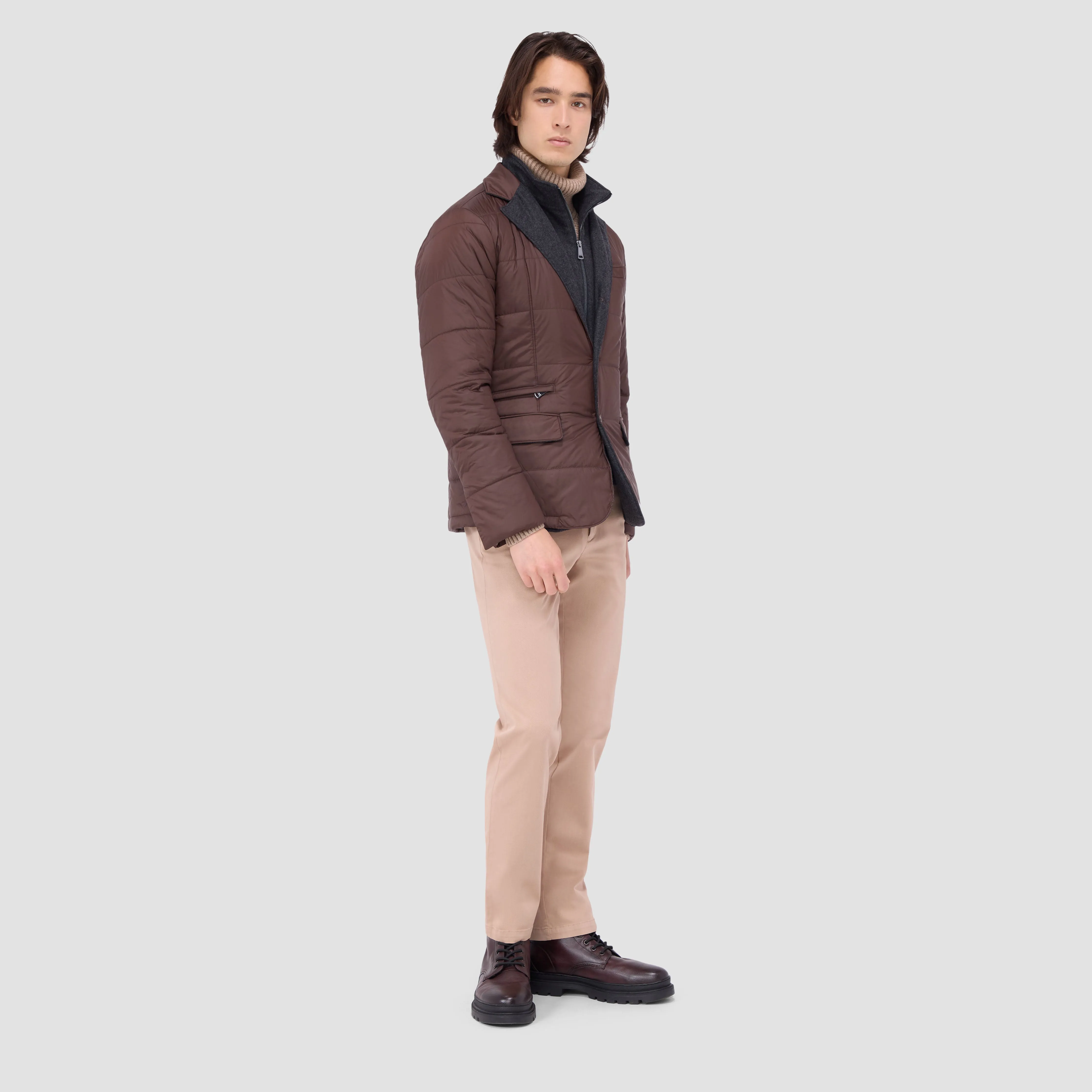 Three Button Quilted Blazer with Detachable Bib