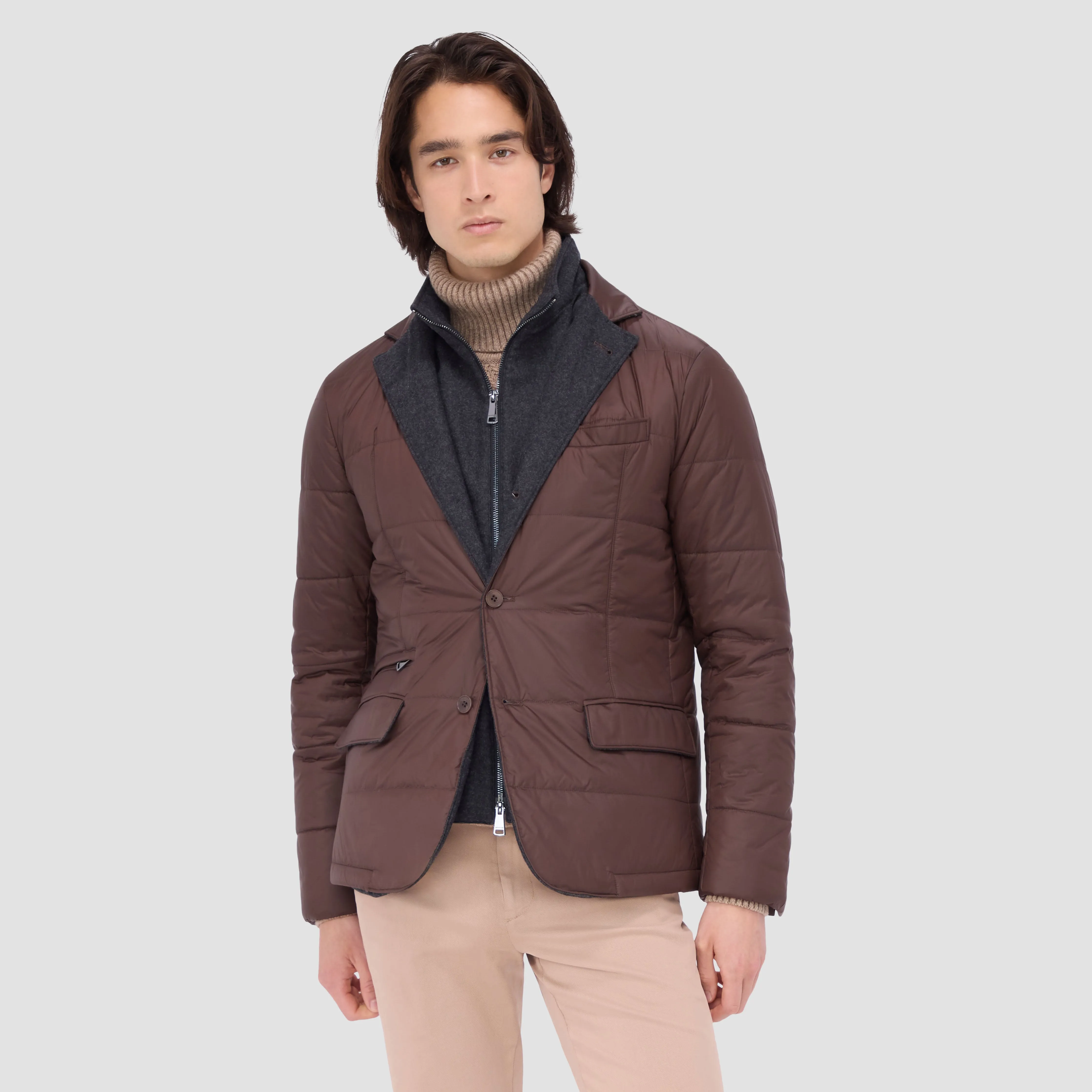 Three Button Quilted Blazer with Detachable Bib