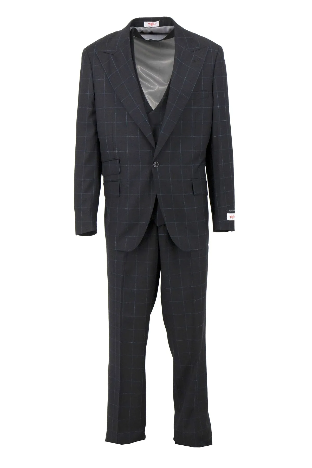 Tiglio Rosso Orvietto Black w Blue Windowpane Semi Wide Leg TL5103