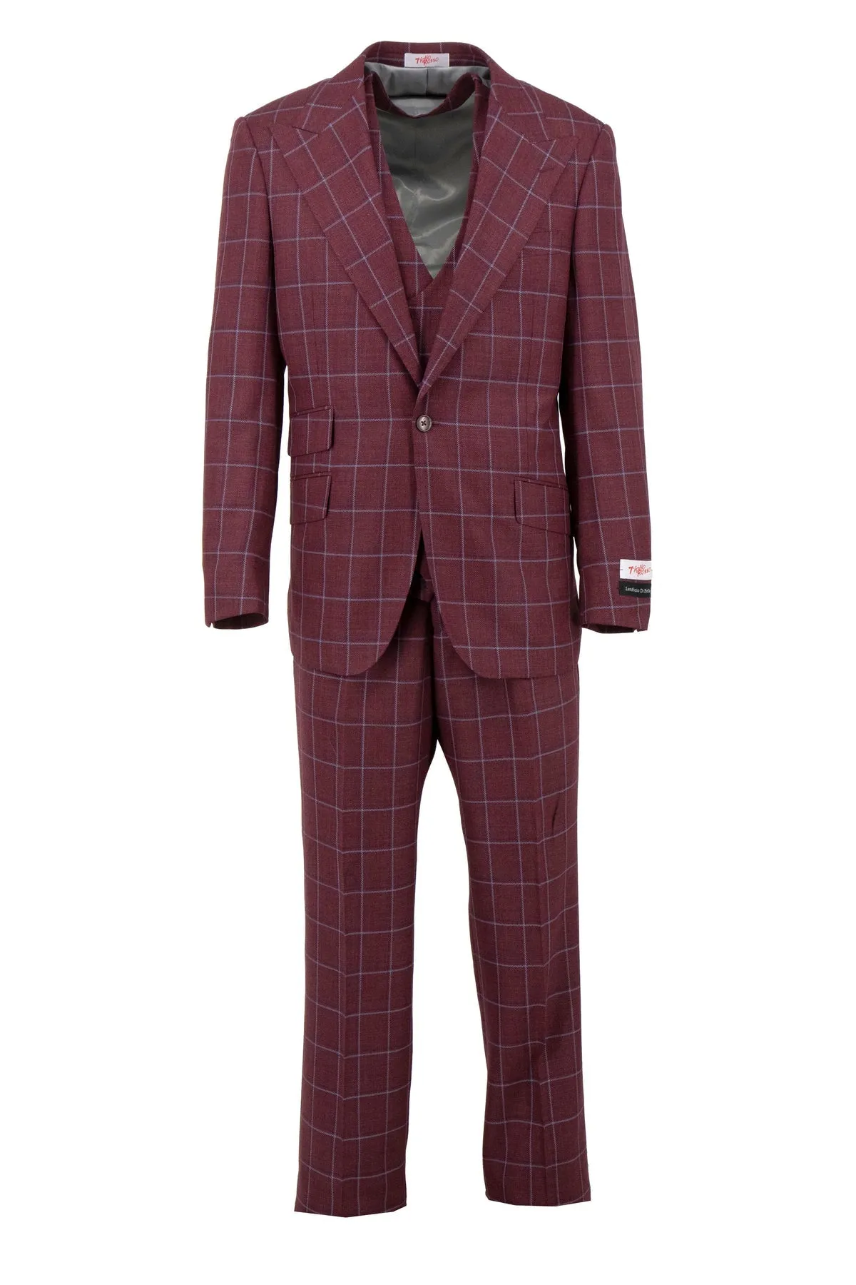Tiglio Rosso Orvietto Burgundy/Blue Windowpane Semi Wide Leg TL6375