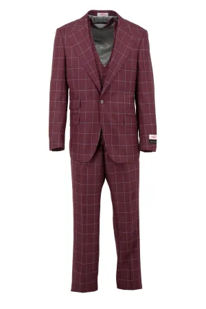 Tiglio Rosso Orvietto Burgundy/Blue Windowpane Semi Wide Leg TL6375