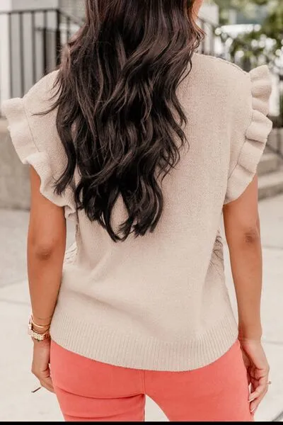 Veralie Cable-Knit Ruffled Mock Neck Sweater Vest