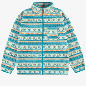 Veste de polar bleue à motifs et col montant, adulte || Blue fleece jacket with patterns and high collar, adult