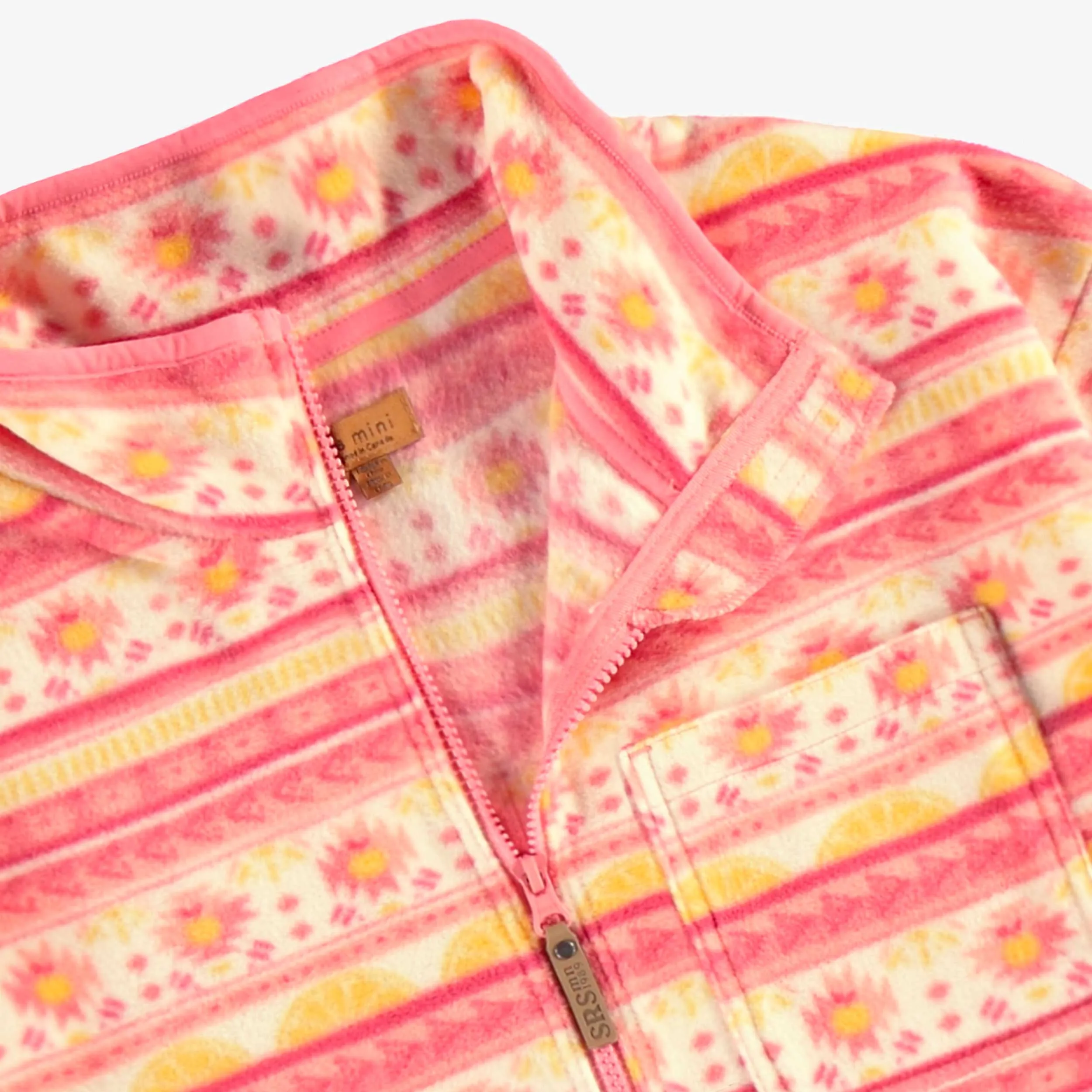 Veste de polar rose à motifs et col montant, adulte || Pink fleece jacket with patterns and high collar, adult