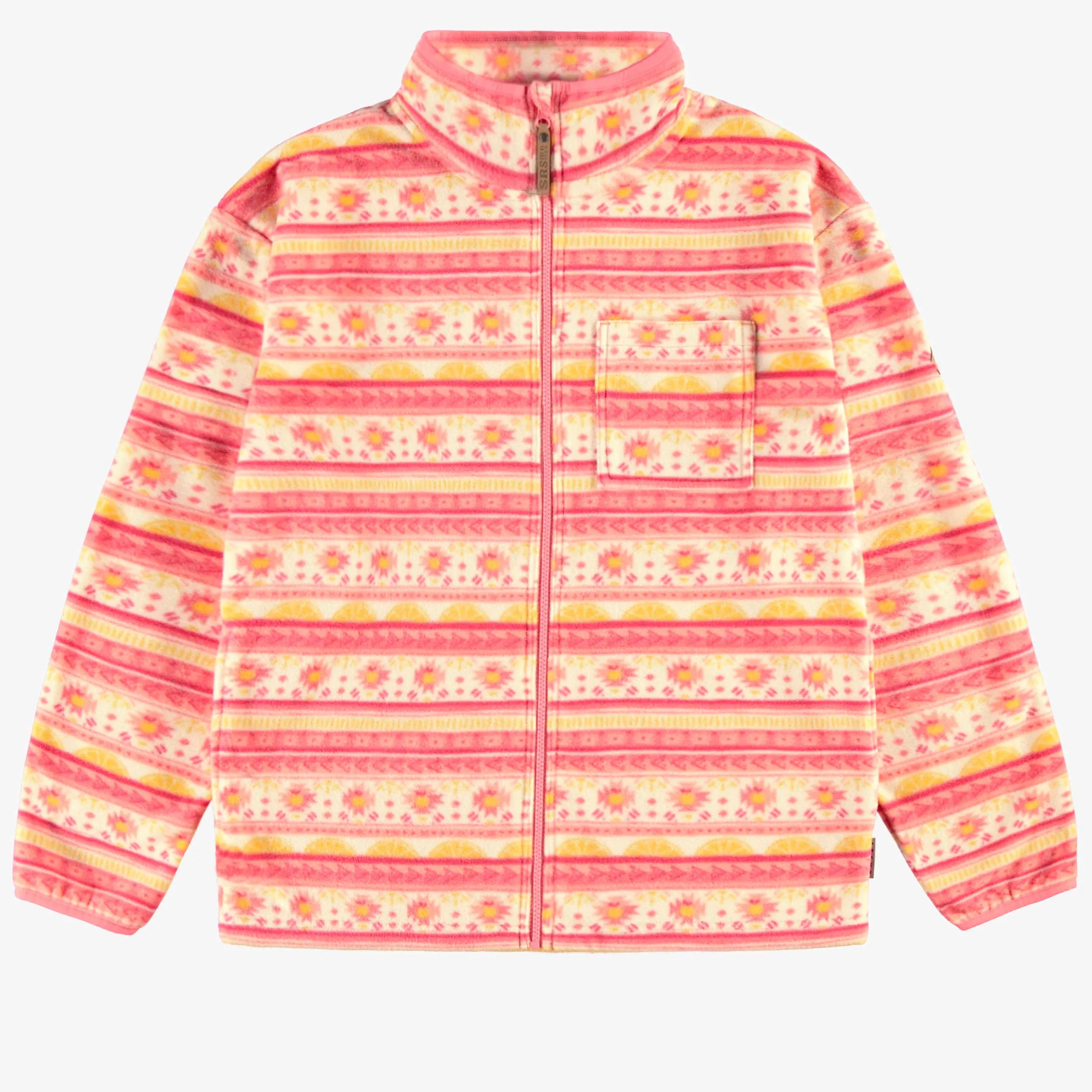 Veste de polar rose à motifs et col montant, adulte || Pink fleece jacket with patterns and high collar, adult
