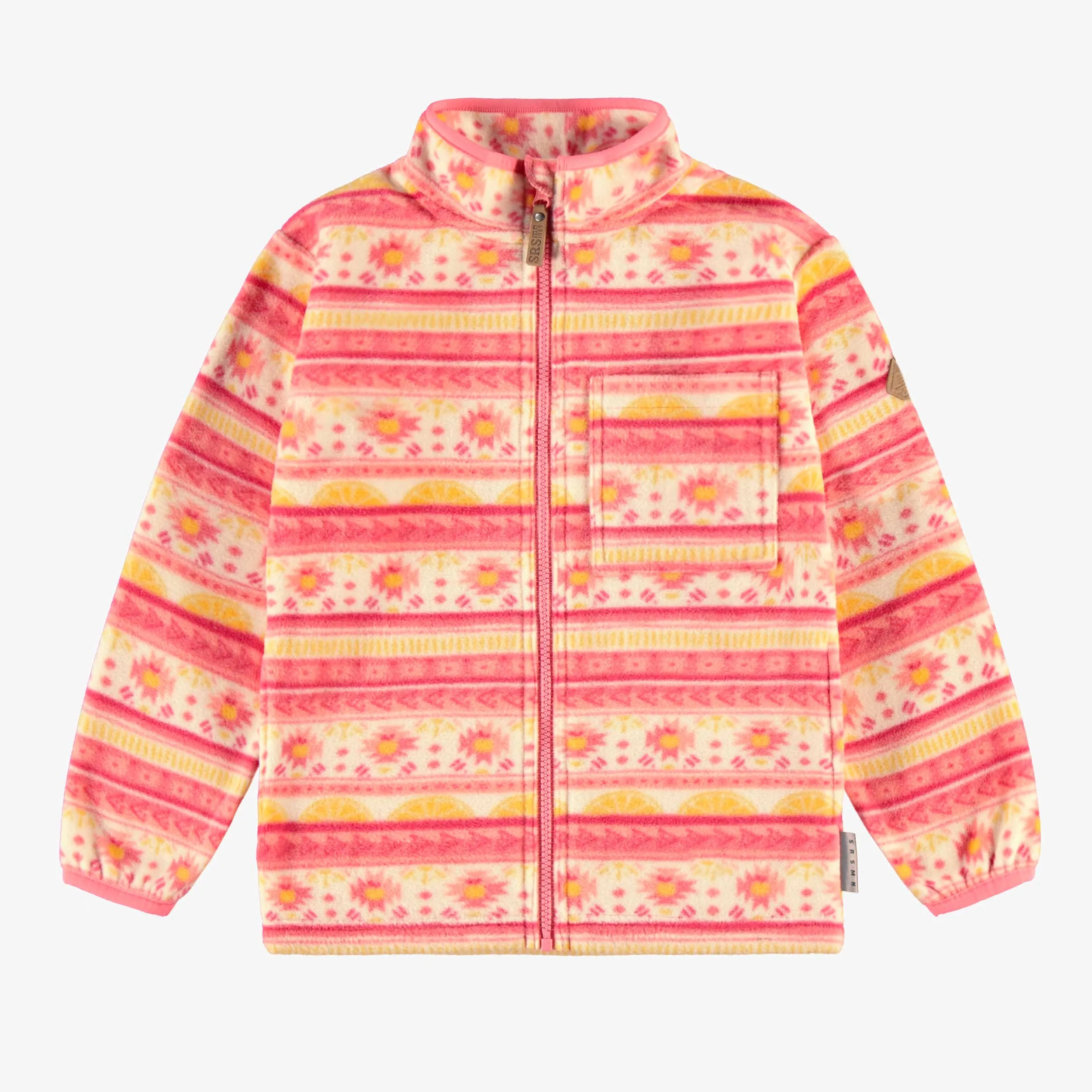 Veste de polar rose à motifs et col montant, enfant || Pink fleece jacket with patterns and high collar, child