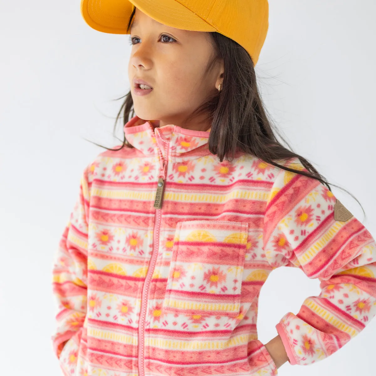Veste de polar rose à motifs et col montant, enfant || Pink fleece jacket with patterns and high collar, child
