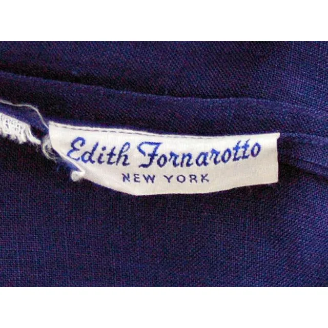 Vintage Linen Sleeveless Blouse Navy Blue Edith Fornarotto 1940s 38" Bust