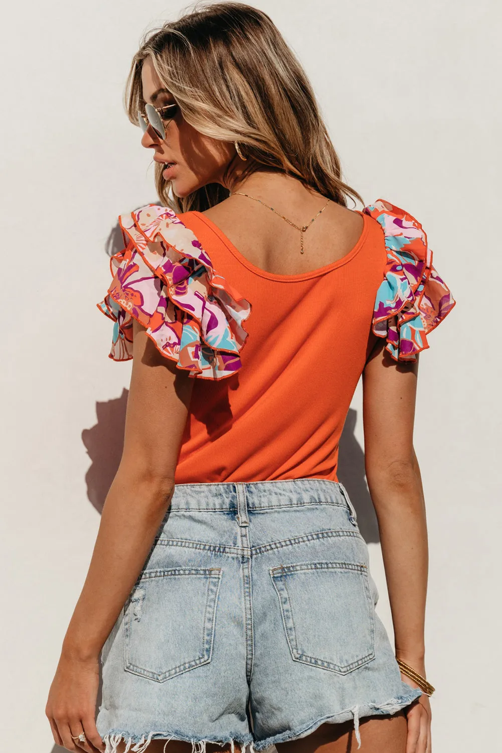 Vivianne Scoop Neck Flounce Sleeve Bodysuit