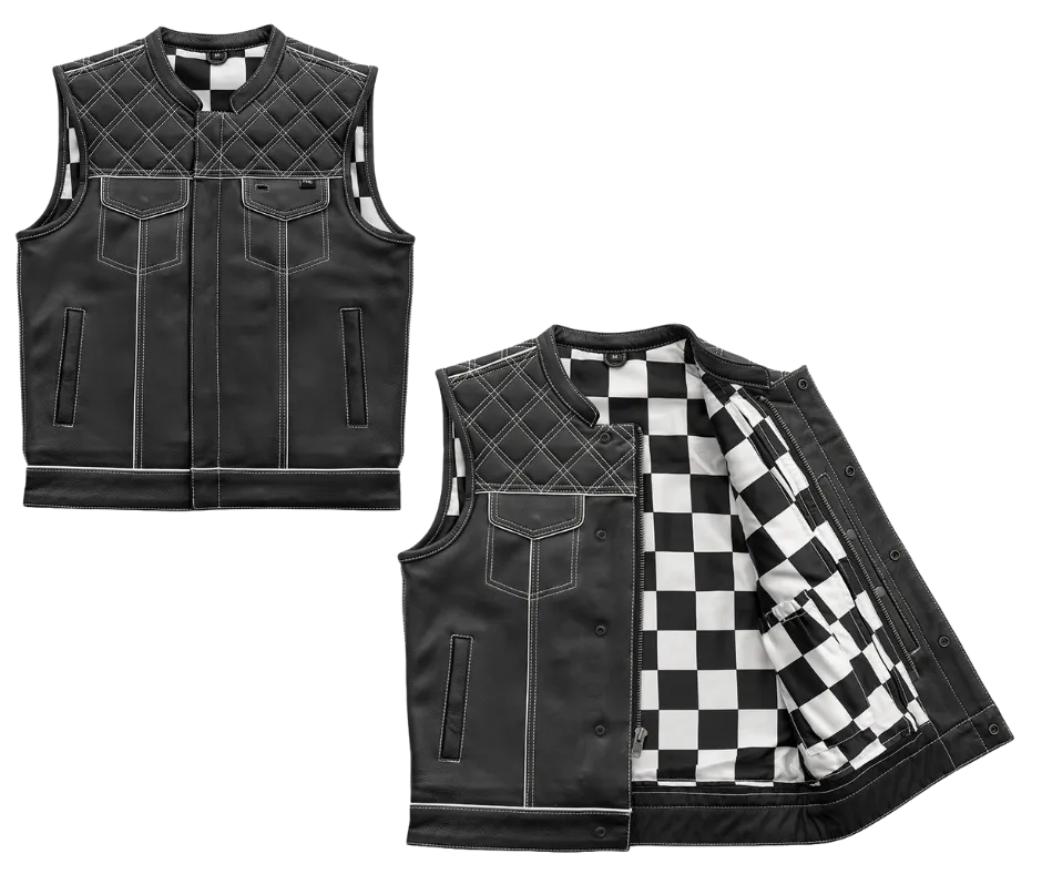White Checker Leather Club Vest REDUCED!