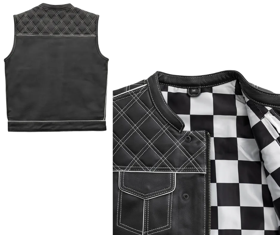 White Checker Leather Club Vest REDUCED!