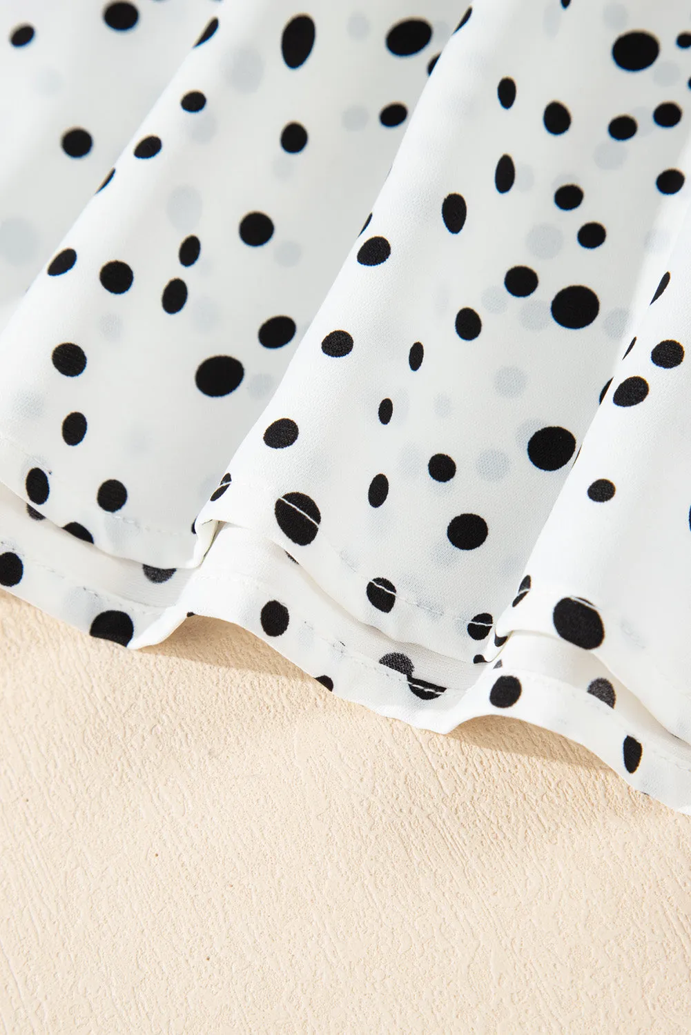 White Dalmatian Print Layered Ruffled Short Sleeve Blouse