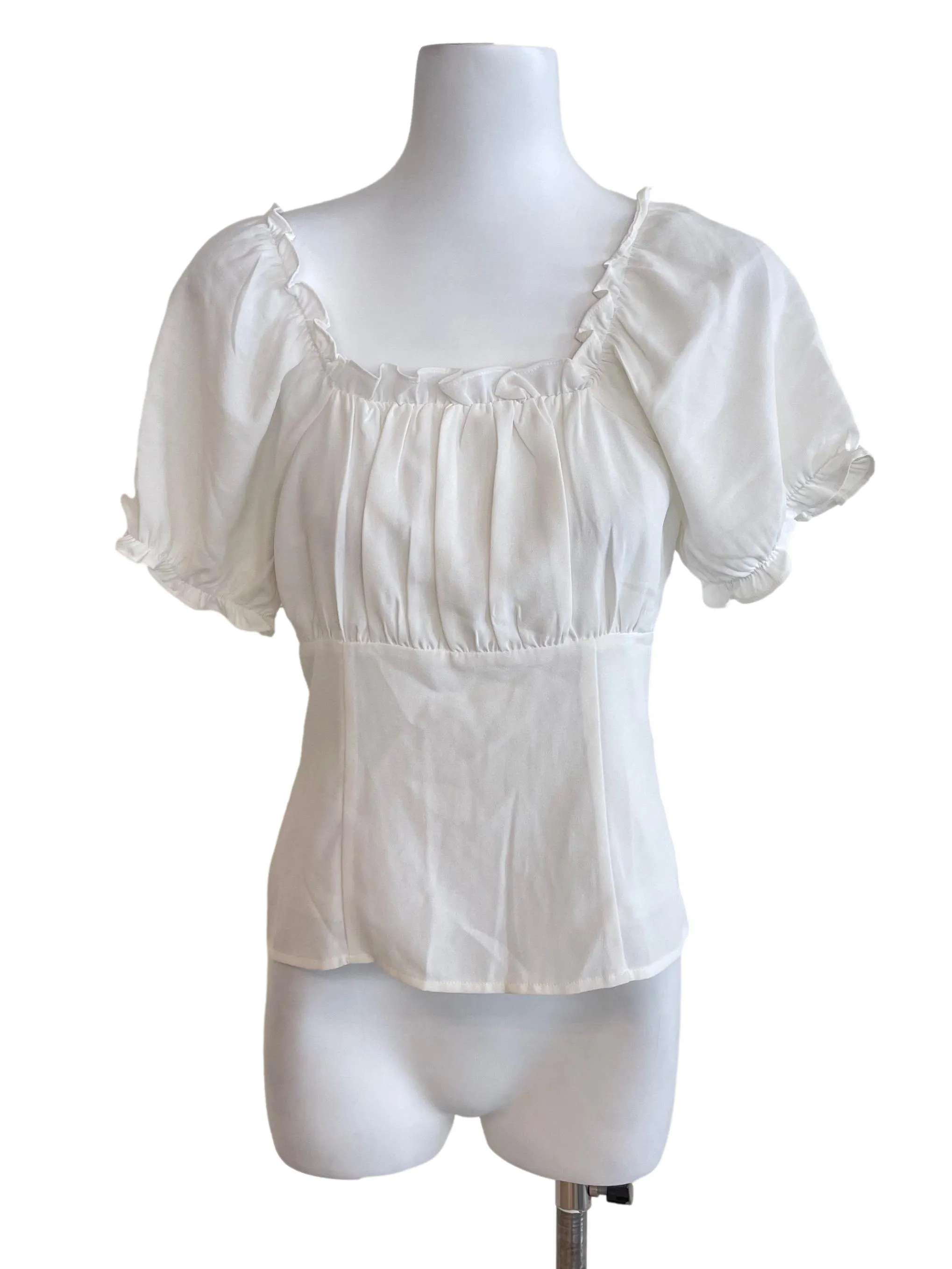 White Ruffled Fitted Blouse
