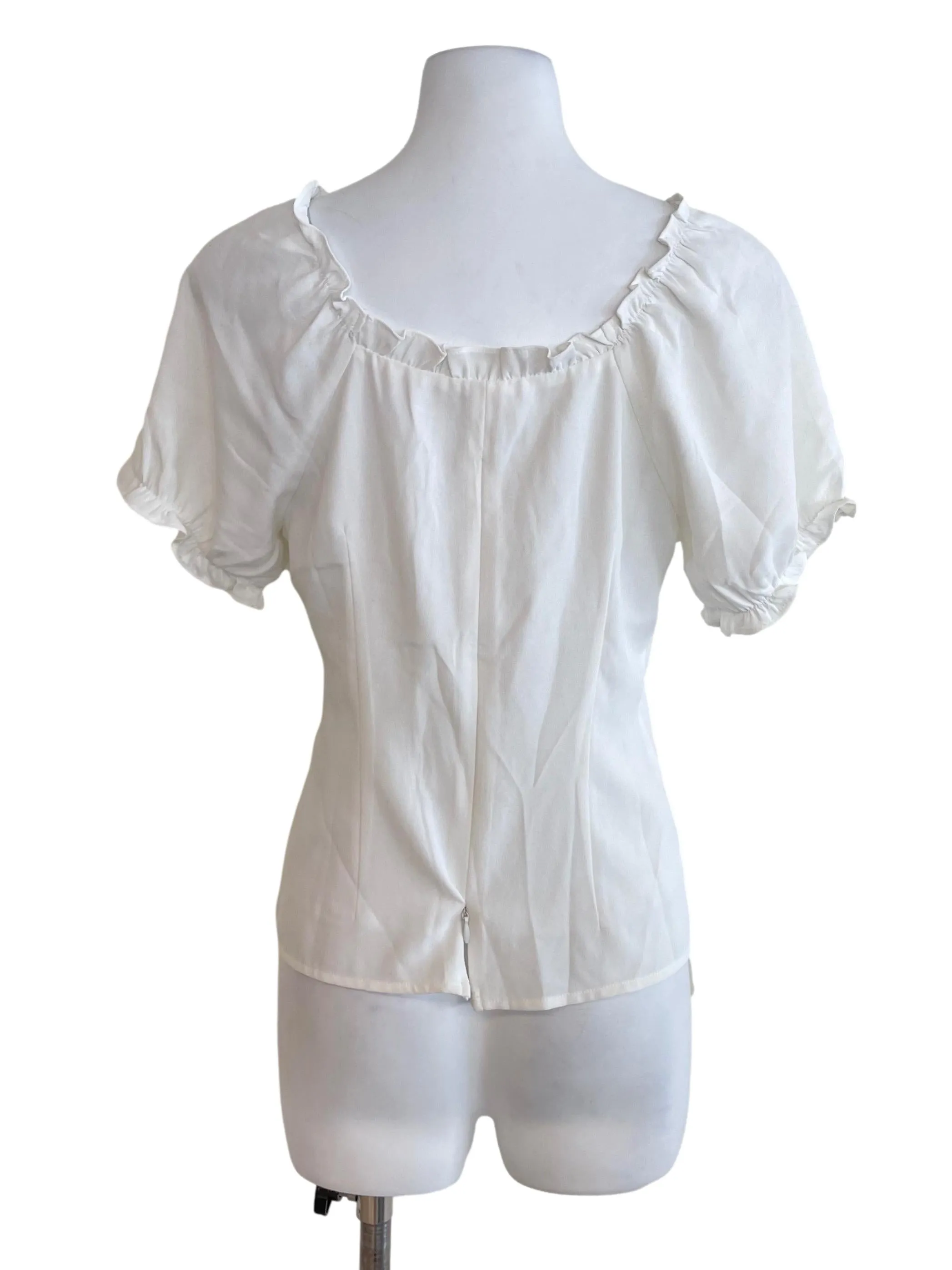 White Ruffled Fitted Blouse