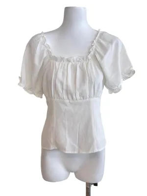 White Ruffled Fitted Blouse