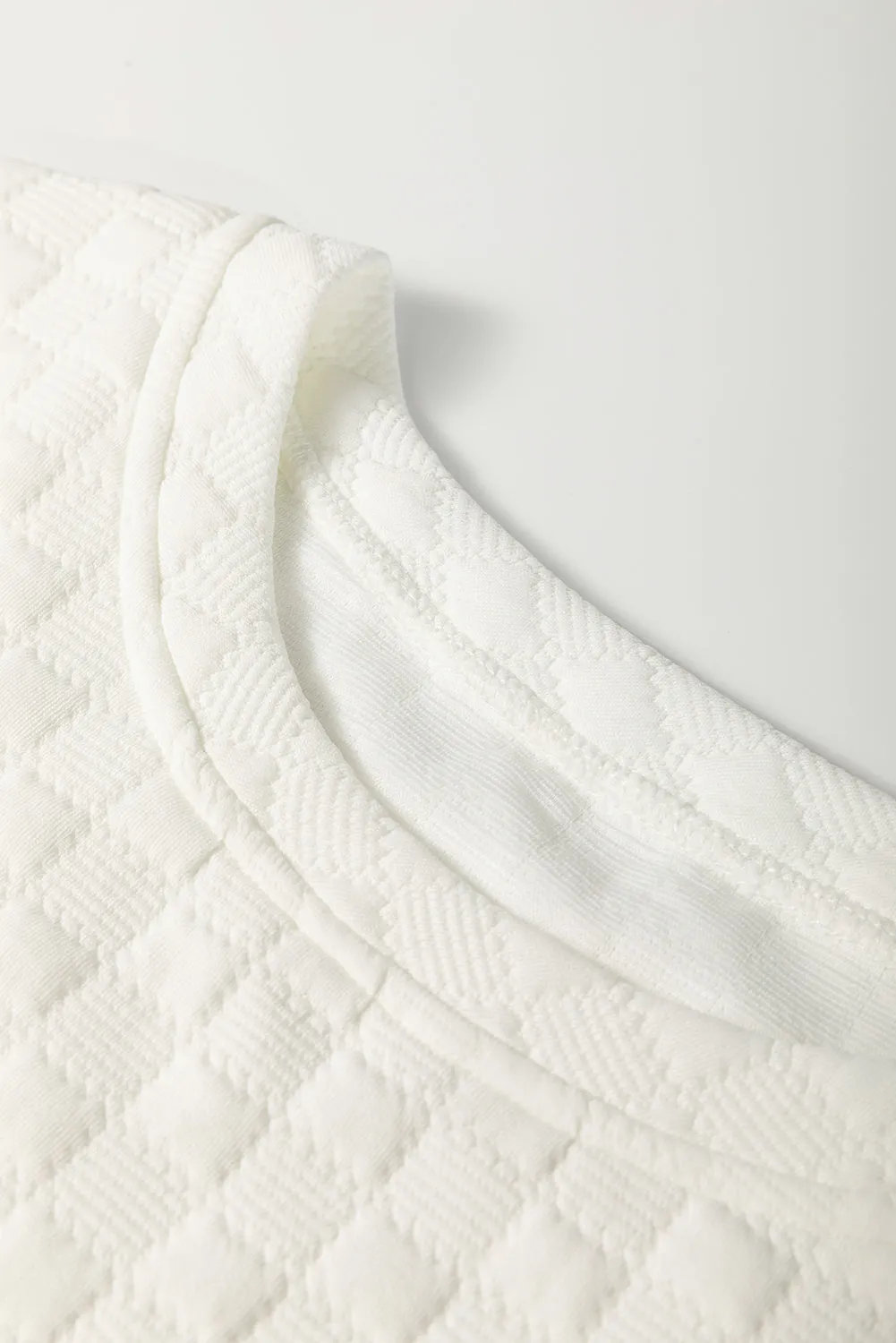White Textured Checker Contrast Print Ruffled Sleeve Blouse