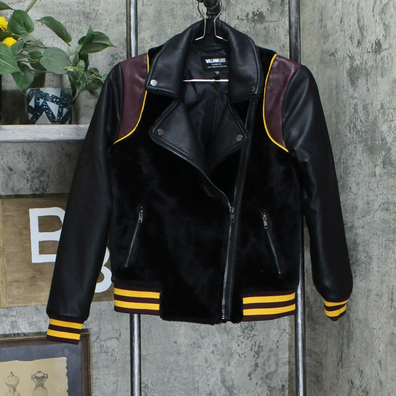 William Rast Women's Noelie Mixed-Media Varsity Jacket Black Small