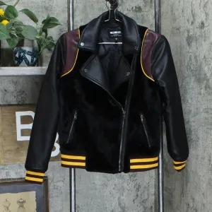 William Rast Women's Noelie Mixed-Media Varsity Jacket Black Small