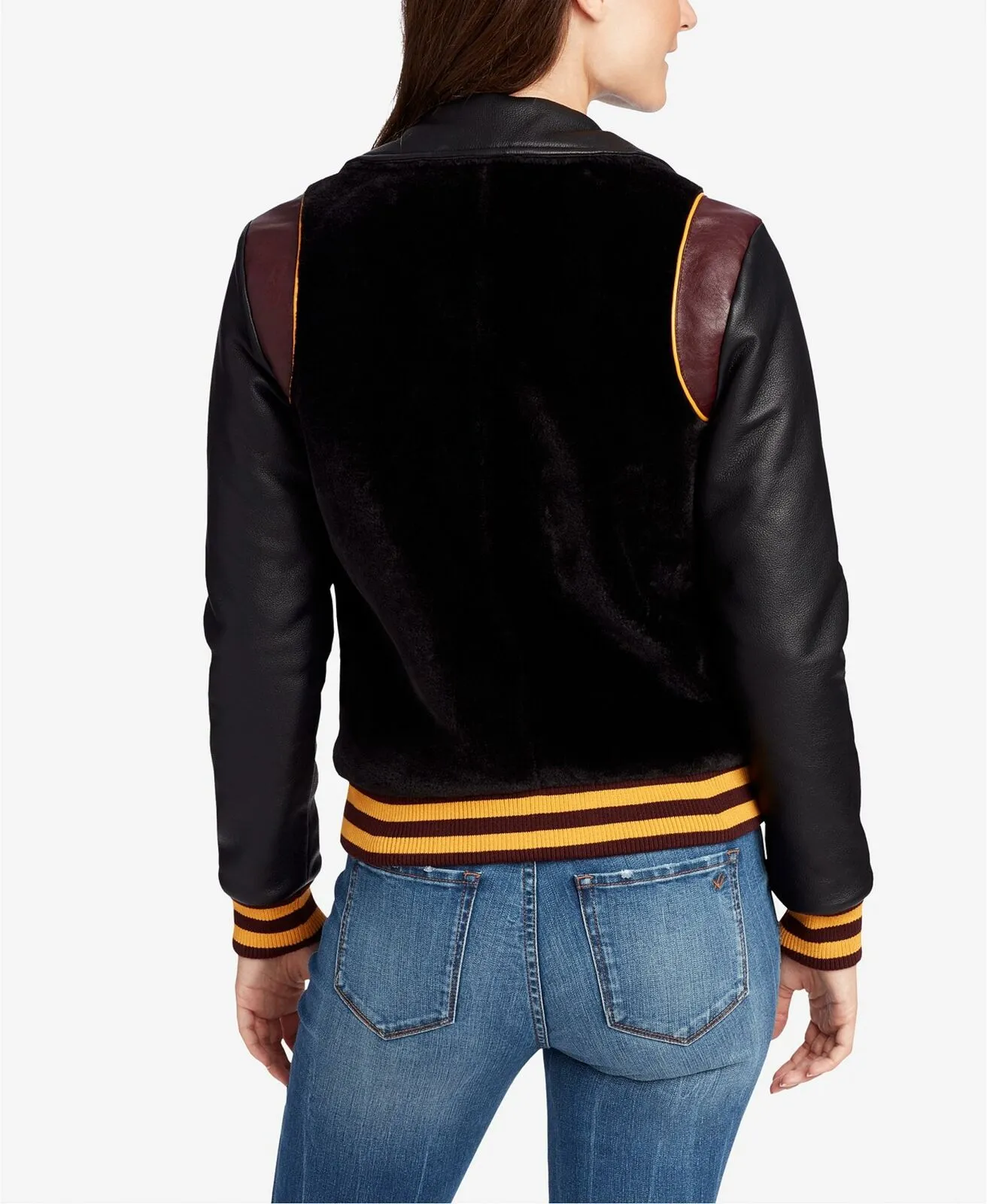 William Rast Women's Noelie Mixed-Media Varsity Jacket Black Small