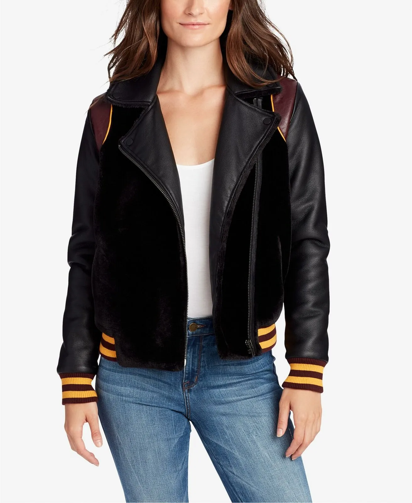 William Rast Women's Noelie Mixed-Media Varsity Jacket Black Small