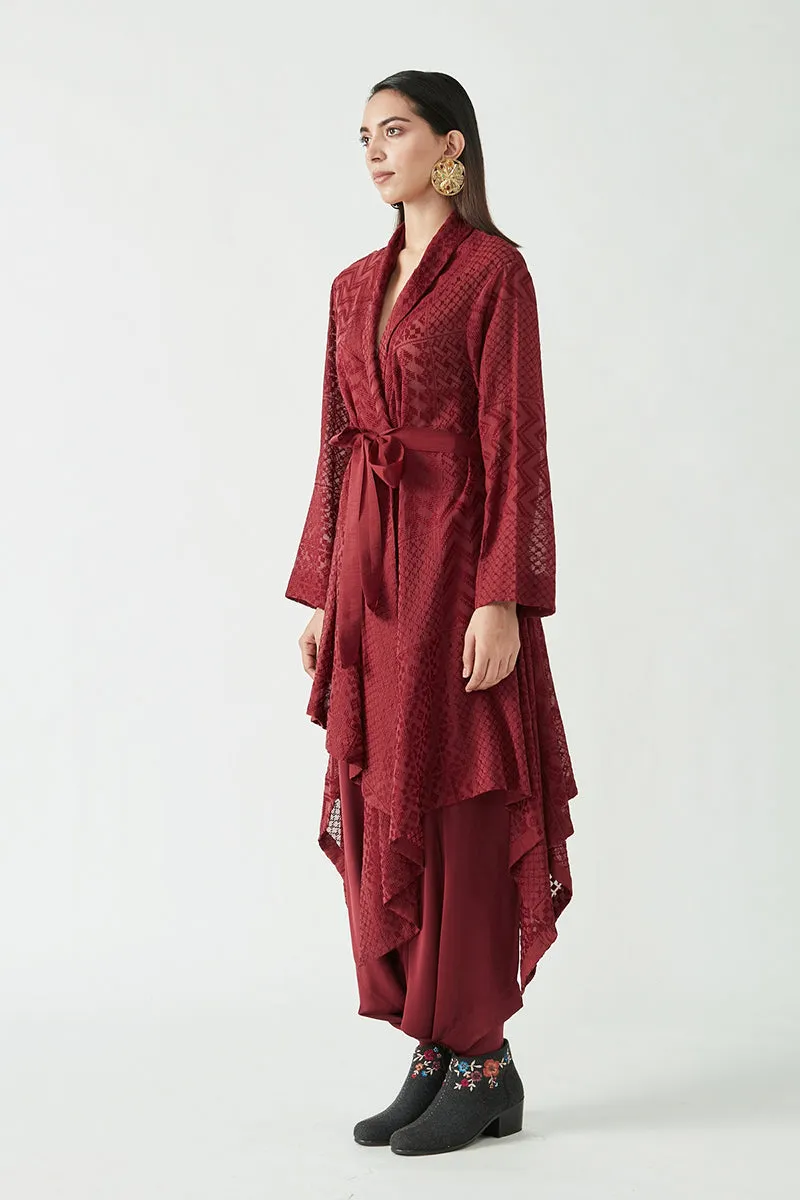 Wine Loie Embroidered Overlay