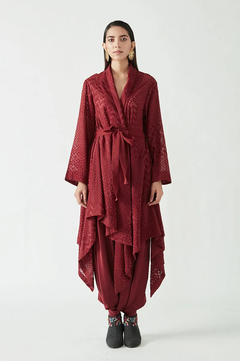 Wine Loie Embroidered Overlay