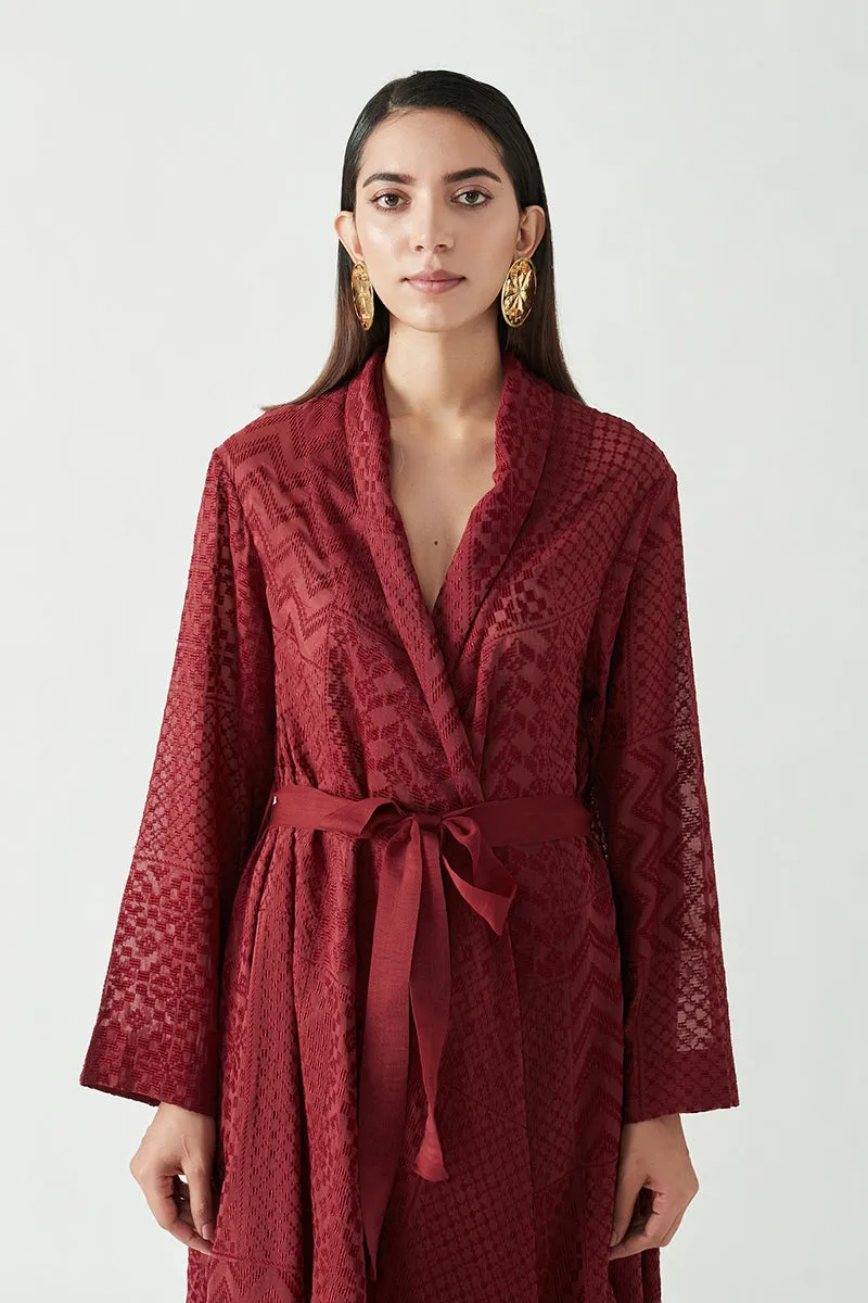 Wine Loie Embroidered Overlay