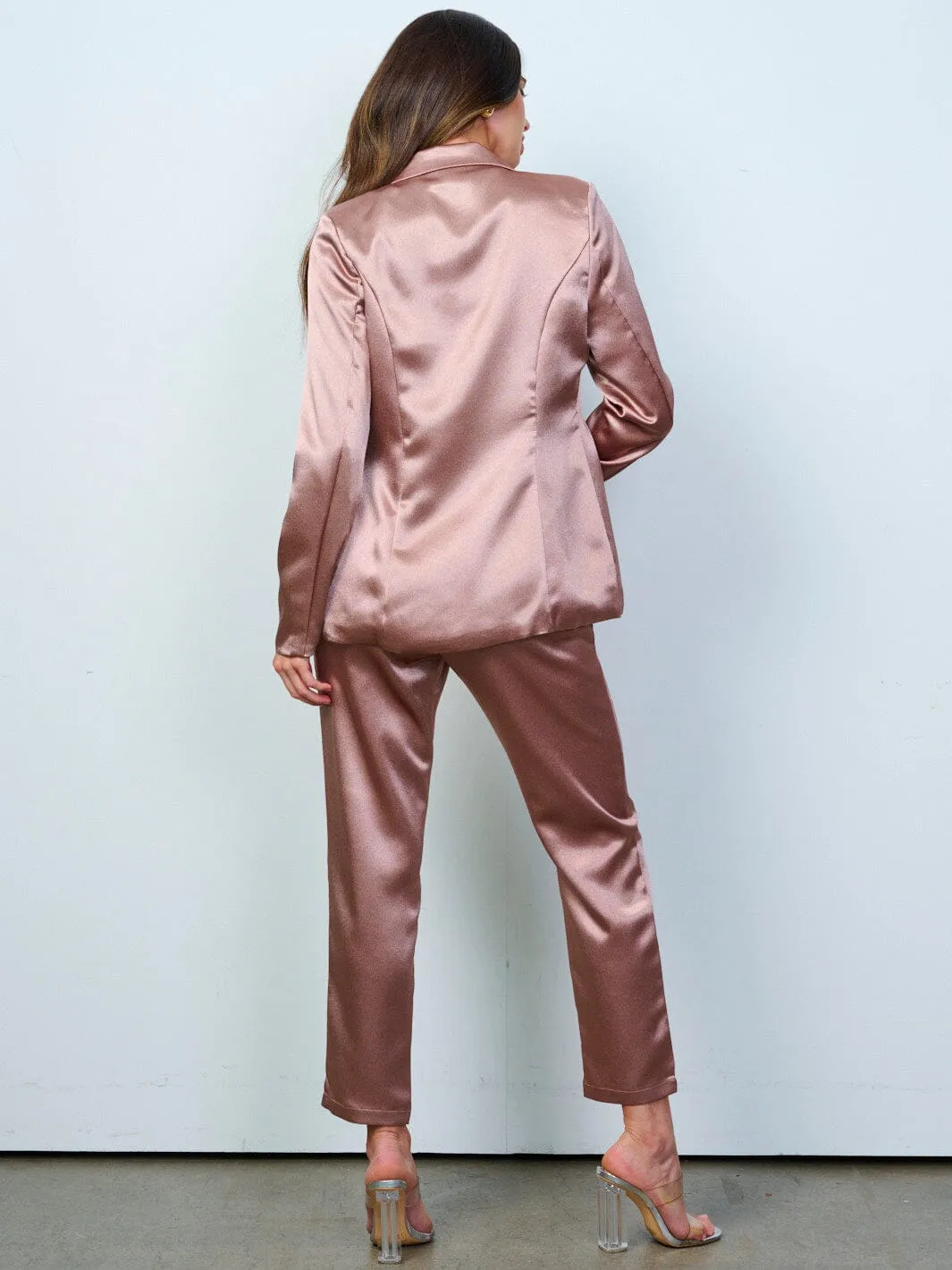 WOMEN'S LONG SLEEVE BLAZER & BUTTON CLOSURE PANTS SATIN 2PC. SET