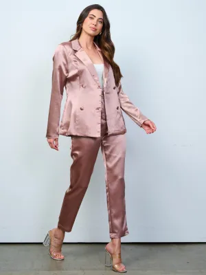 WOMEN'S LONG SLEEVE BLAZER & BUTTON CLOSURE PANTS SATIN 2PC. SET