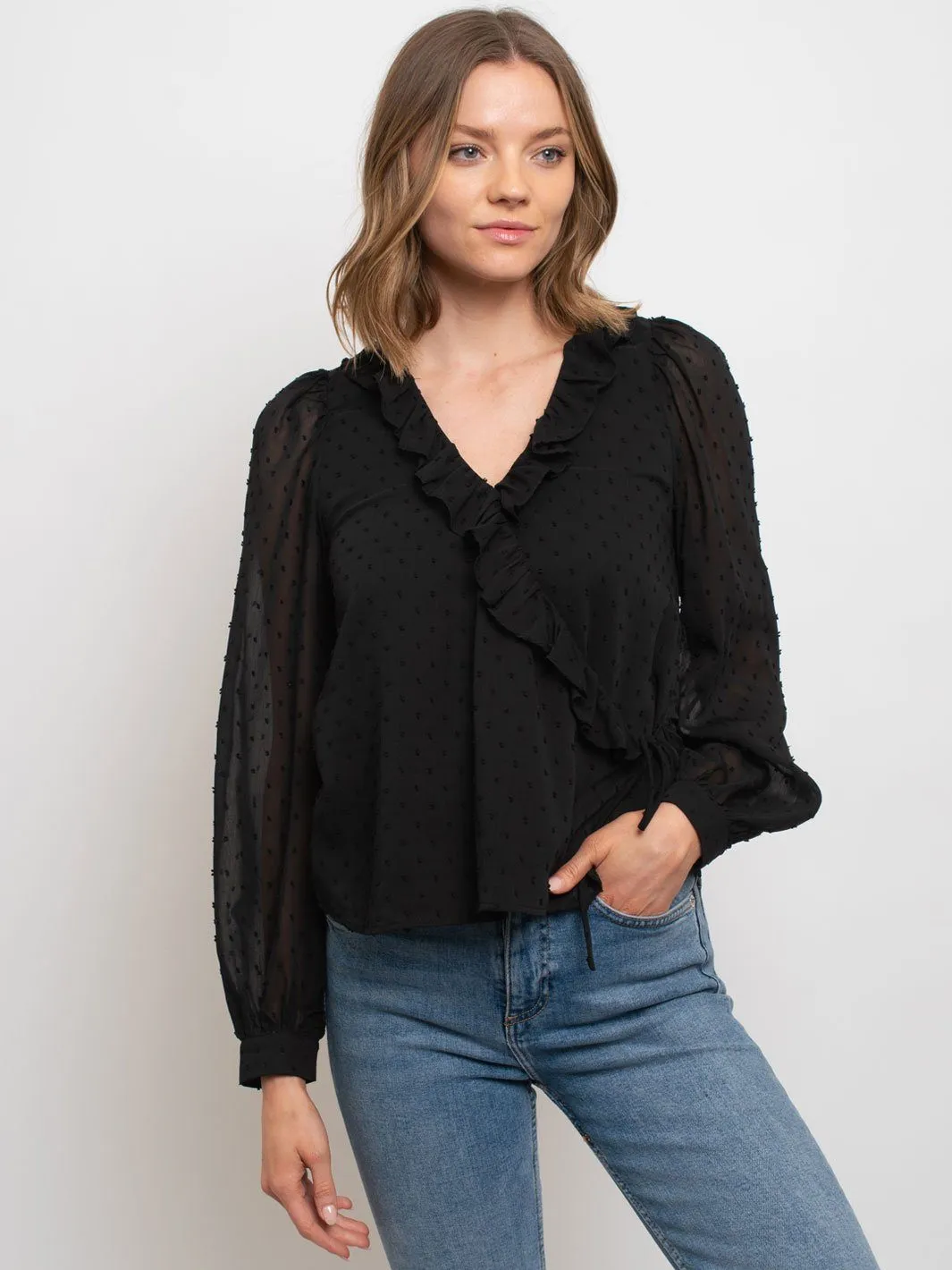 WOMEN'S POLKA DOT RUFFLED WRAP TOP