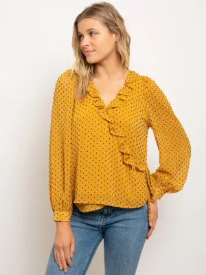 WOMEN'S POLKA DOT RUFFLED WRAP TOP