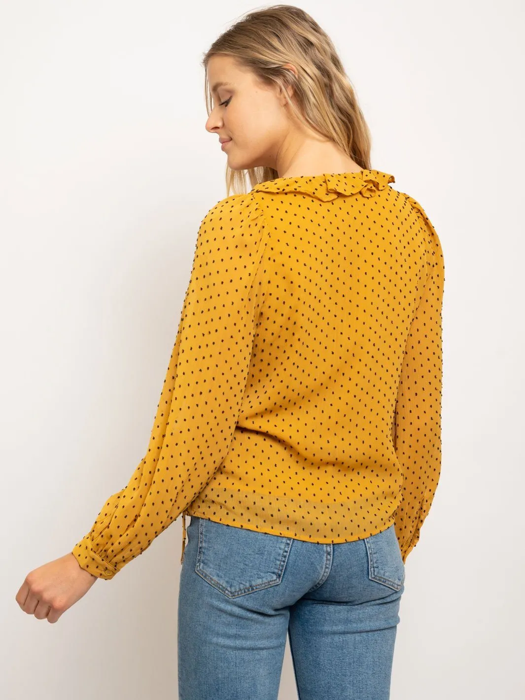 WOMEN'S POLKA DOT RUFFLED WRAP TOP