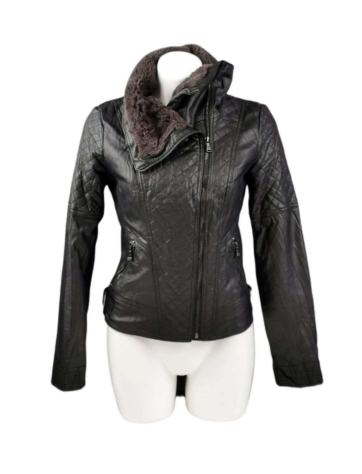 WOMENS SIZE SMALL - GUESS, Faux Leather Moto Jacket VGUC B45