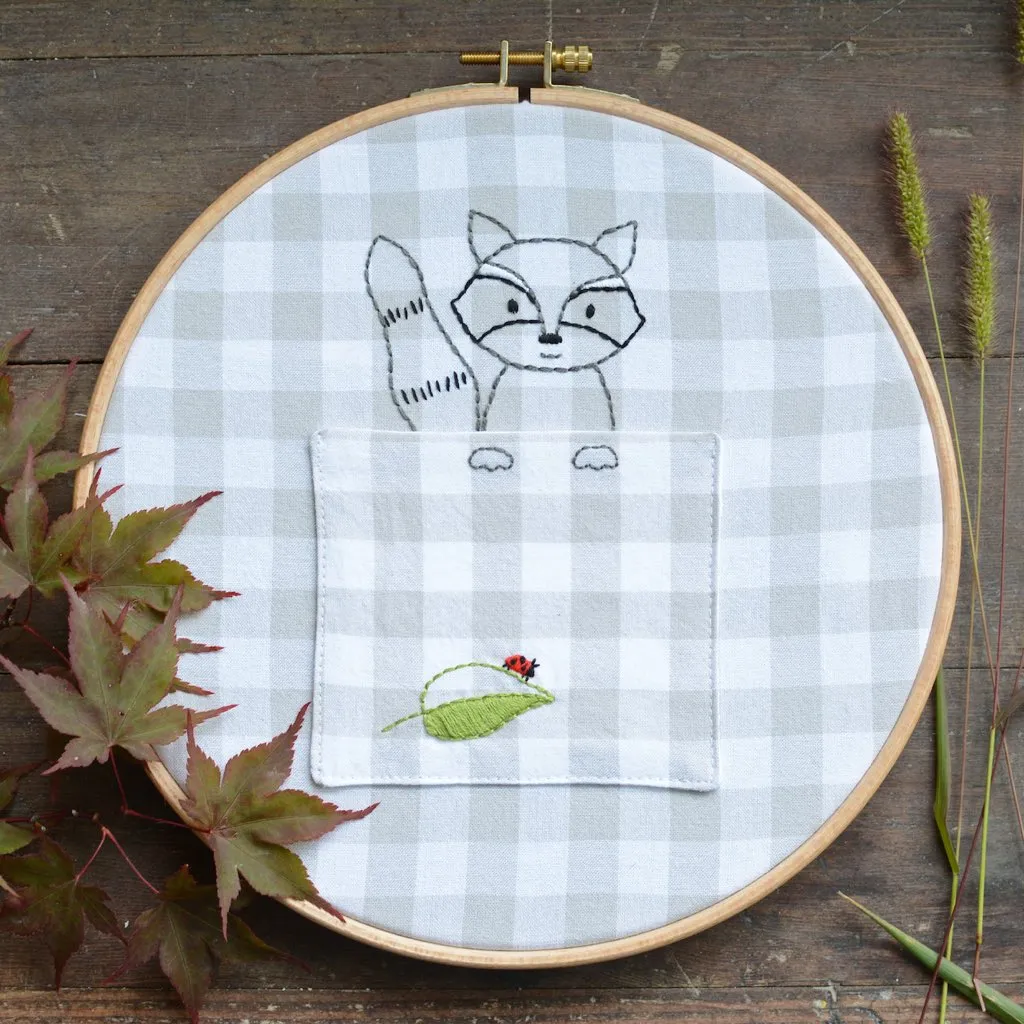 Woodland Raccoon Embroidery Pocket Pattern