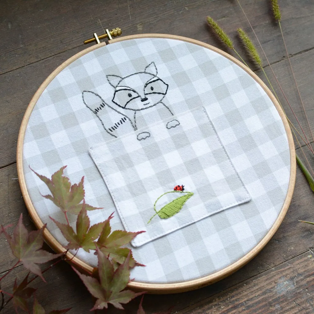 Woodland Raccoon Embroidery Pocket Pattern
