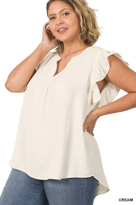 Woven Ruffled Sleeve Top   Plus