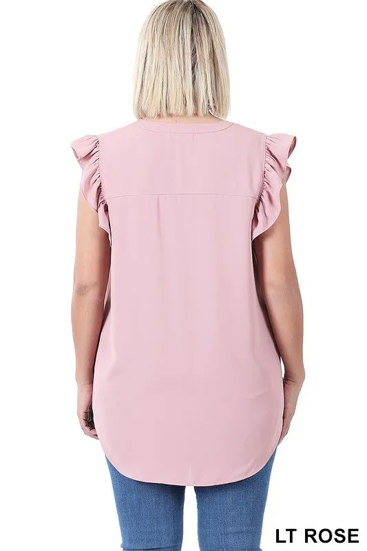 Woven Ruffled Sleeve Top   Plus