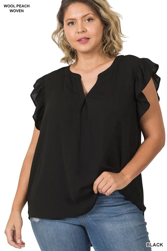 Woven Ruffled Sleeve Top   Plus