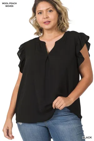 Woven Ruffled Sleeve Top   Plus