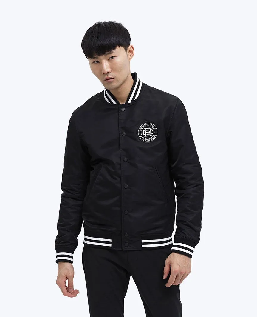 Woven Satin Logo Stadium Jacket Black