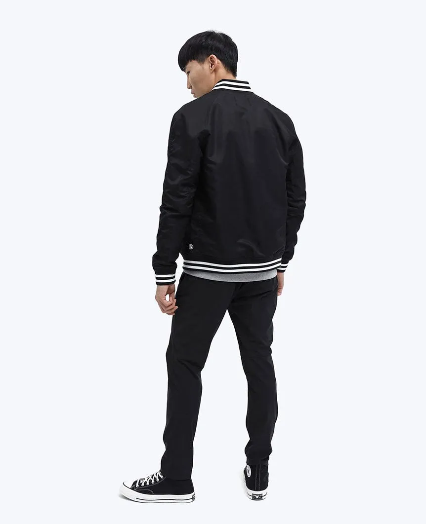 Woven Satin Logo Stadium Jacket Black